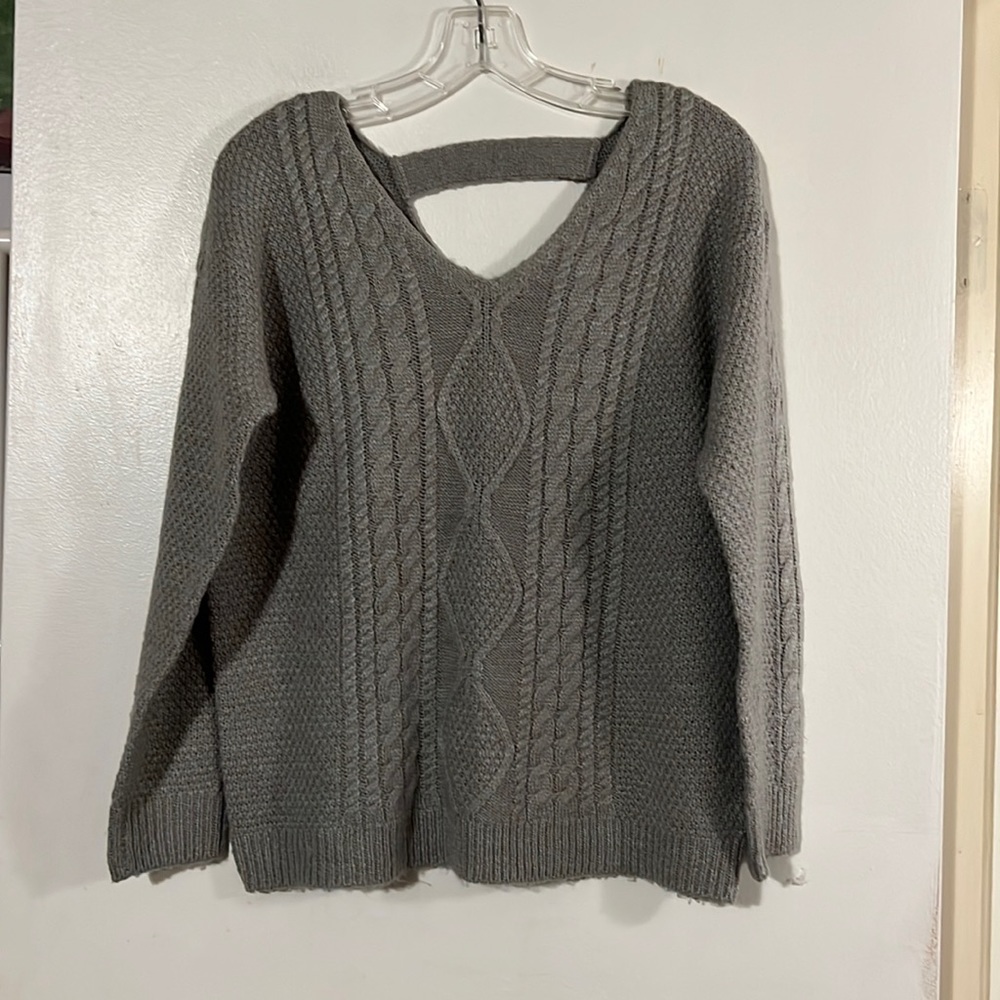 RD style gray v-neck multi stitch sweater